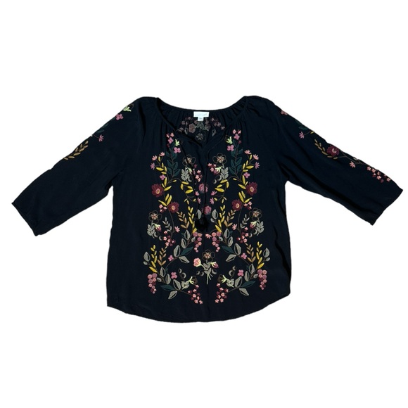 J.JILL FLORAL 3/4 SLEEVE BOHO FLORAL EMBROIDERED PEASANT BLOUSE - Picture 6 of 11